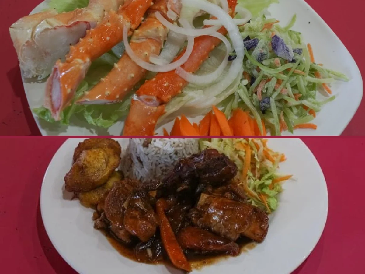 Simple tables and a relaxed Jamaican-Chinese restaurant interior.